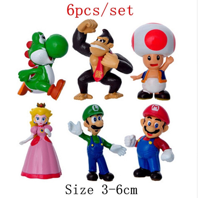 18pcs 6 Unids Lote Super Mario Bros PVC Figuras De Acción Yoshi Peach