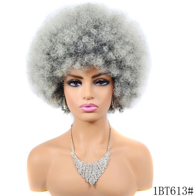 Peluca De Pelo Corto Afro Kinky Rizado Con Flequillo Para Mujeres