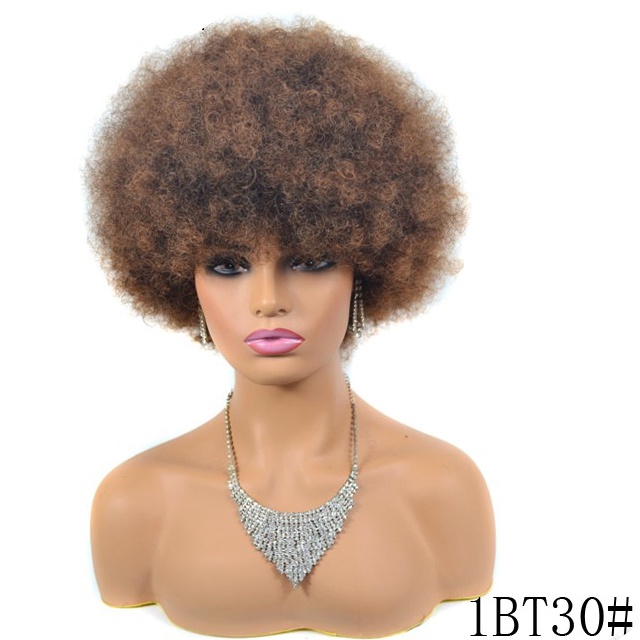 Peluca De Pelo Corto Afro Kinky Rizado Con Flequillo Para Mujeres