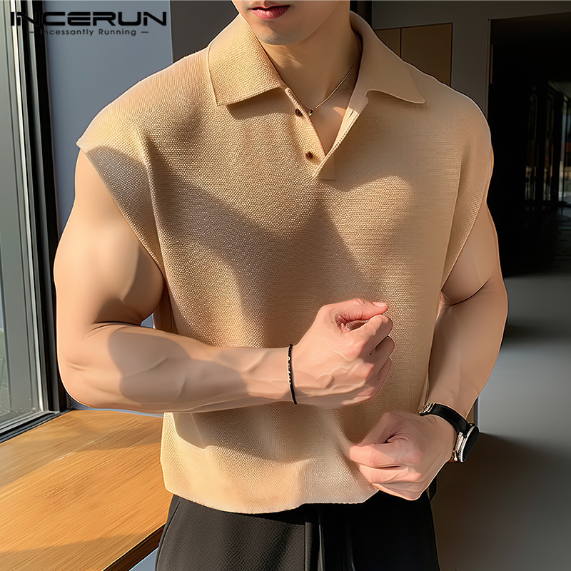 INCERUN Hombres Moda Coreana Color Sólido Cuello De Solapa Tanques Sin