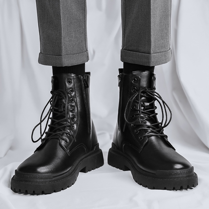 Botas De Hombre Negro Estilo Británico Medias , Vaquero martin De Moda Para  Hombres , Zapatos De Alta Parte Superior Cuero EU size：39-44