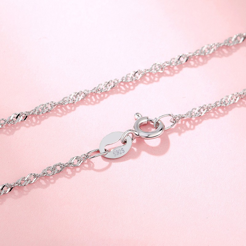 Collar De Plata De Ley 925 De 45-60cm, Cadena De Caja Redonda, Abalorio