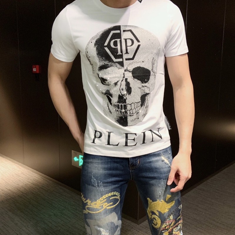 Philipp Plein Polera Estacion Marea Marca PP Manga Corta Tendencia Masculina Craneo