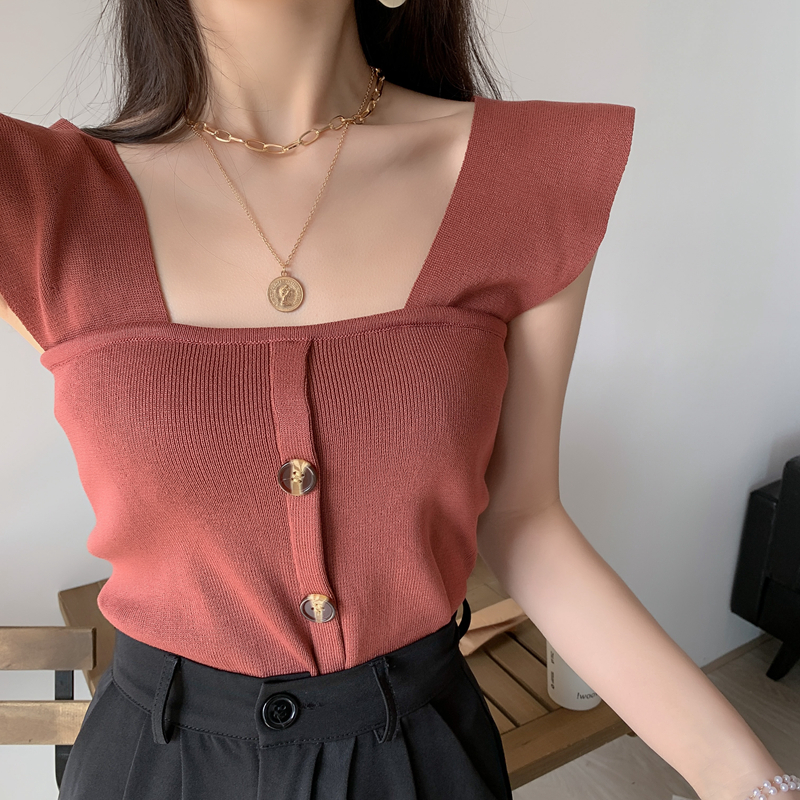 Polera Sin Mangas Corta Cuello Cuadrado De color Solido Para Mujer Coreana Shopee Chile