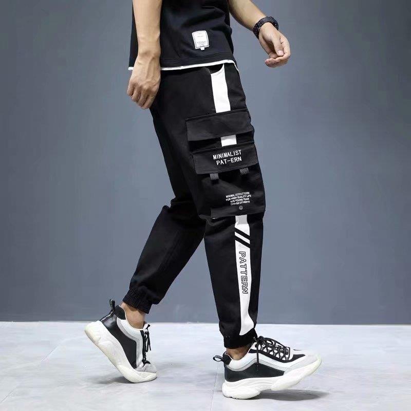 Pantalones Cargo de Hip Hop para hombre joggers de chándal, mono con cintas