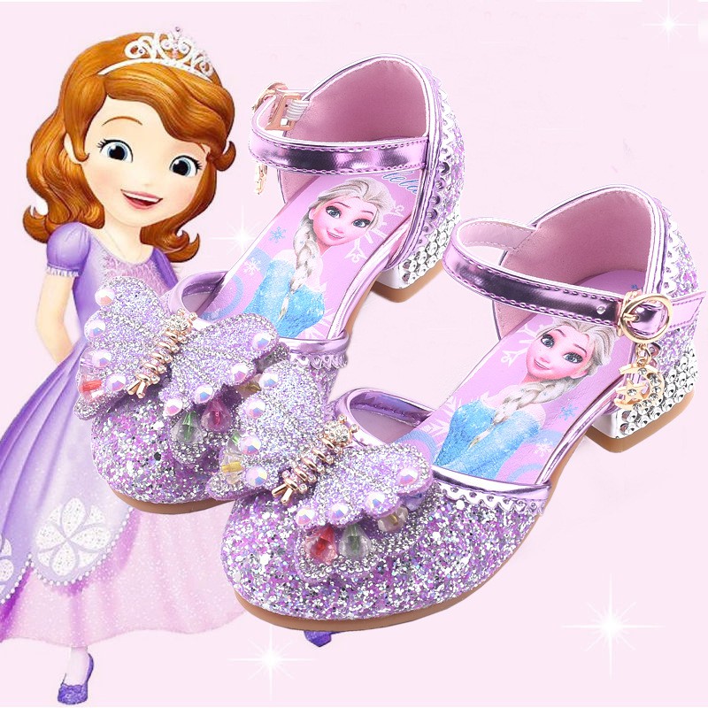 Monissy Zapatos De Princesa Frozen Elsa – Mules De Tacón De 2 Cm Con Lentejuelas, Lazo De Pedrería Y Cuentas De Colores, Punta De Pez, Forro Sintético, Disponibles En Rosa, Azul Y Plata, Ideales Para Fiestas Y Navidad