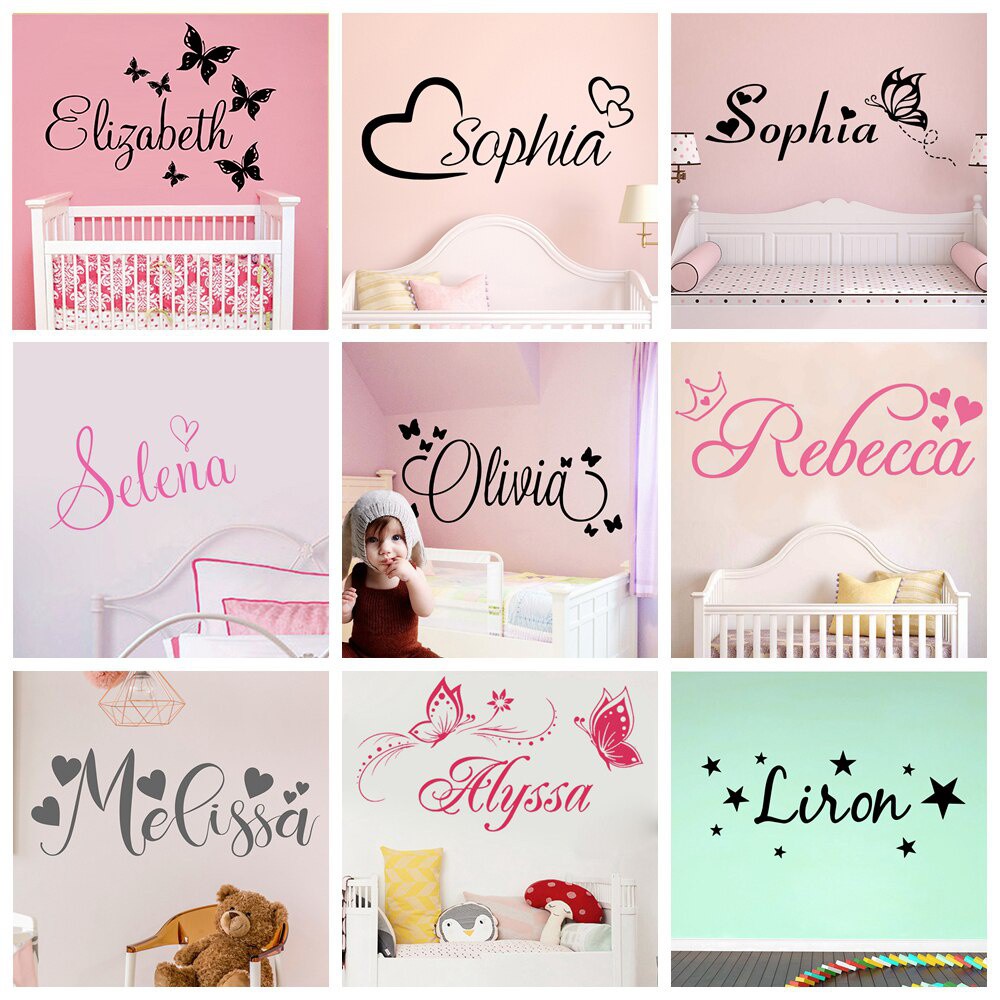 Calcomanías de pared de mariposa, calcomanía de pared con nombre  personalizado, decoración de pared de bebé, calcomanías de pared con nombre