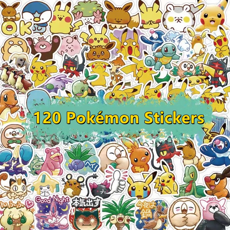 120pcs Pegatinas Pokémon Pikachu Anime Patrones de dibujos animados  Pegatinas decorativas