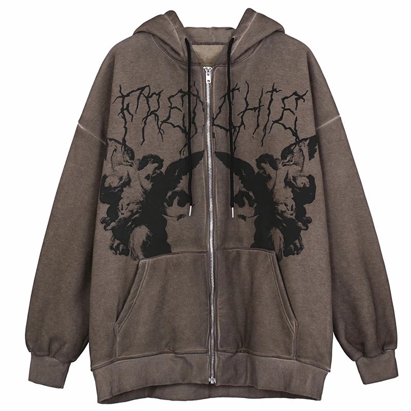 Y2K Sudaderas Con Capucha De Ángel Gótico Con Estampado Oscuro | Shopee