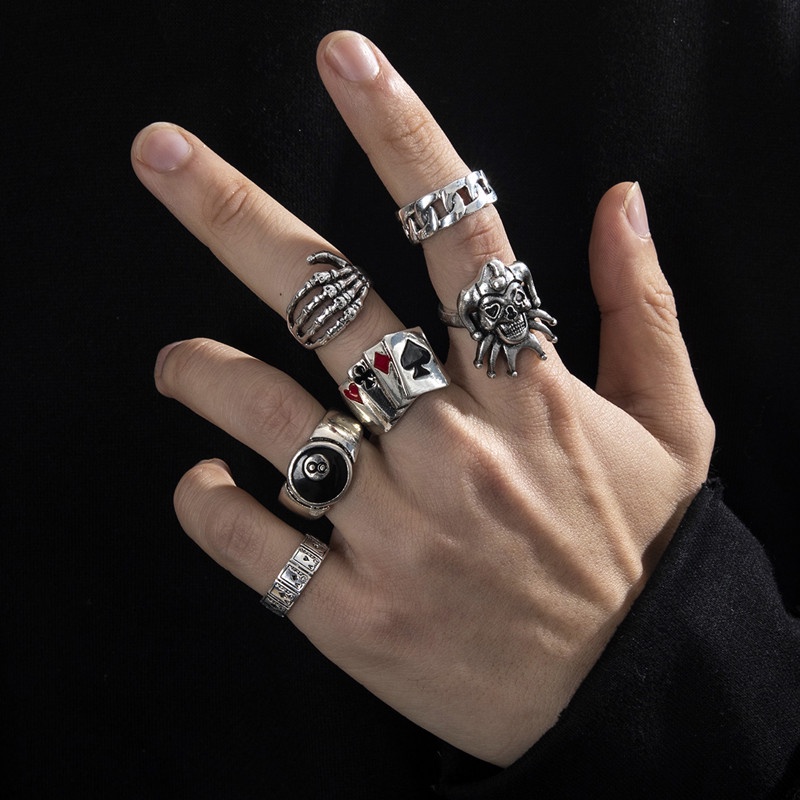Juego De Anillos De Calavera Punk De Plata Para Joker Accesorios