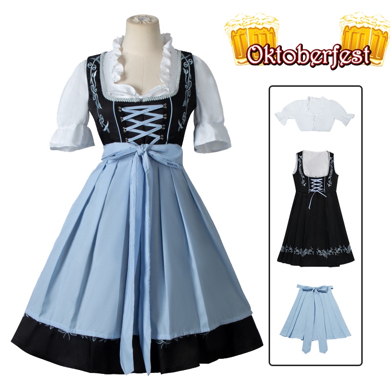 S-Azul  Disfraz Tradicional De Oktoberfest Para Mujer, Vestido Dirndl Aleman De Camarera De Cerveza~p157089912