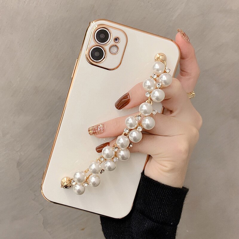 Funda transparente para iPhone 12 Pro, bonita funda protectora de pulsera  con cadena de muñeca, funda transparente de TPU suave a prueba de golpes