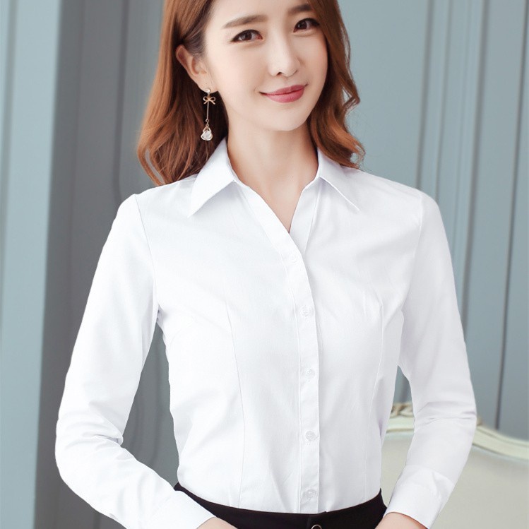 Blusa Blanca Sólida De Manga Larga Para Mujer Camisas De Trabajo Ropa De  Oficina Blusas Formales