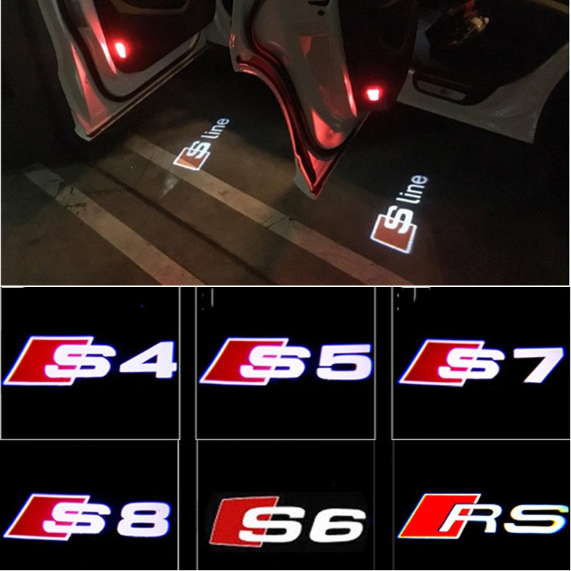 2PC Coche LED Puerta De Advertencia De Luz De Bienvenida Logotipo Proyector  Para Audi A4 A5 A6 B5 B6 B7