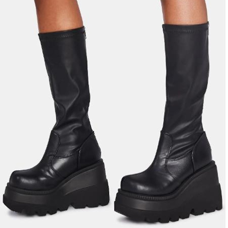 mujeres harajuku estilo plataforma tacón grueso botas cuero negro altas | Shopee Chile