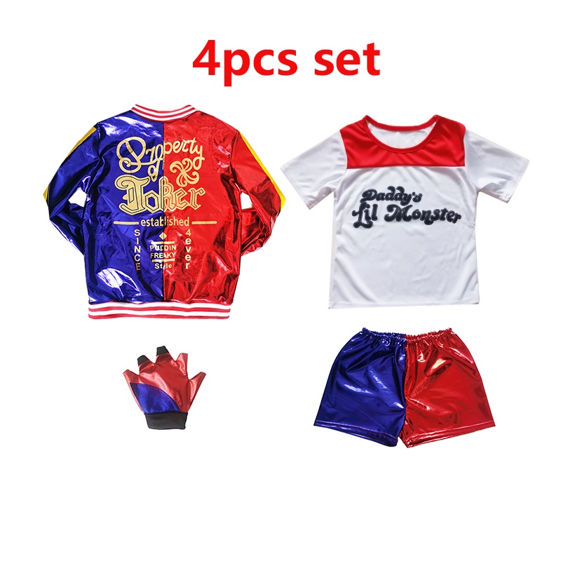 Halloween Personalizado Harley Quinn Disfraz Para Ninos Ninas Cosplay Navidad Escuadron Suicida Joker Chaqueta Polera Pantalones Cortos Todo El Conjunto De Accesorios Shopee Chile
