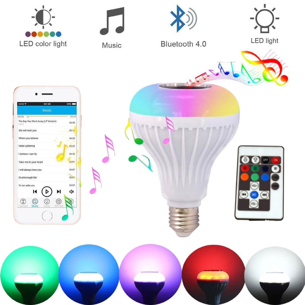 Bombilla RGB Altavoz Bluetooth, E26 / E27 RGB Cambio de Color