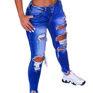 ganale moda mujeres jeans cintura baja cadera levantamiento rasgado  agujeros flaco denim lápiz pantalones pantalones para el trabajo