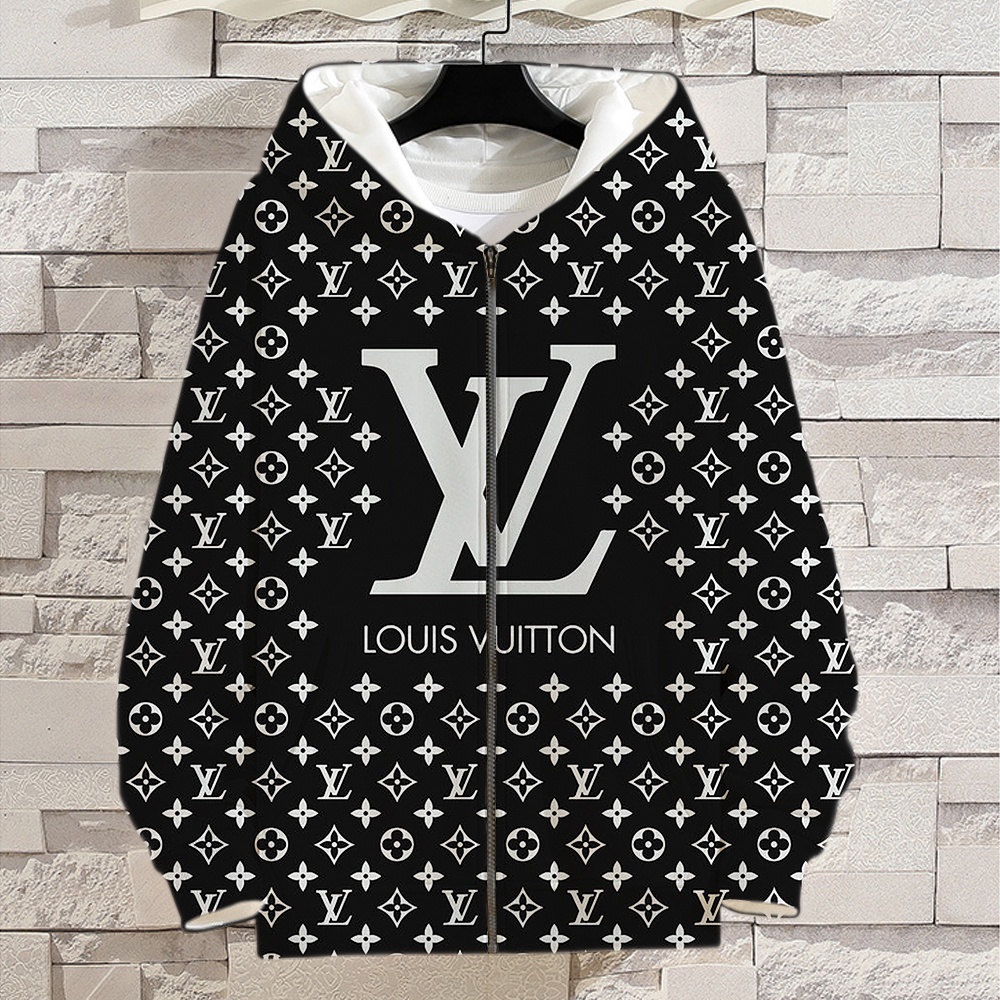 Hombres Zip Sudaderas Con Capucha Nuevo Louis Vuitton Casual LV Impresión  Mujeres De Manga Larga Jersey Tops