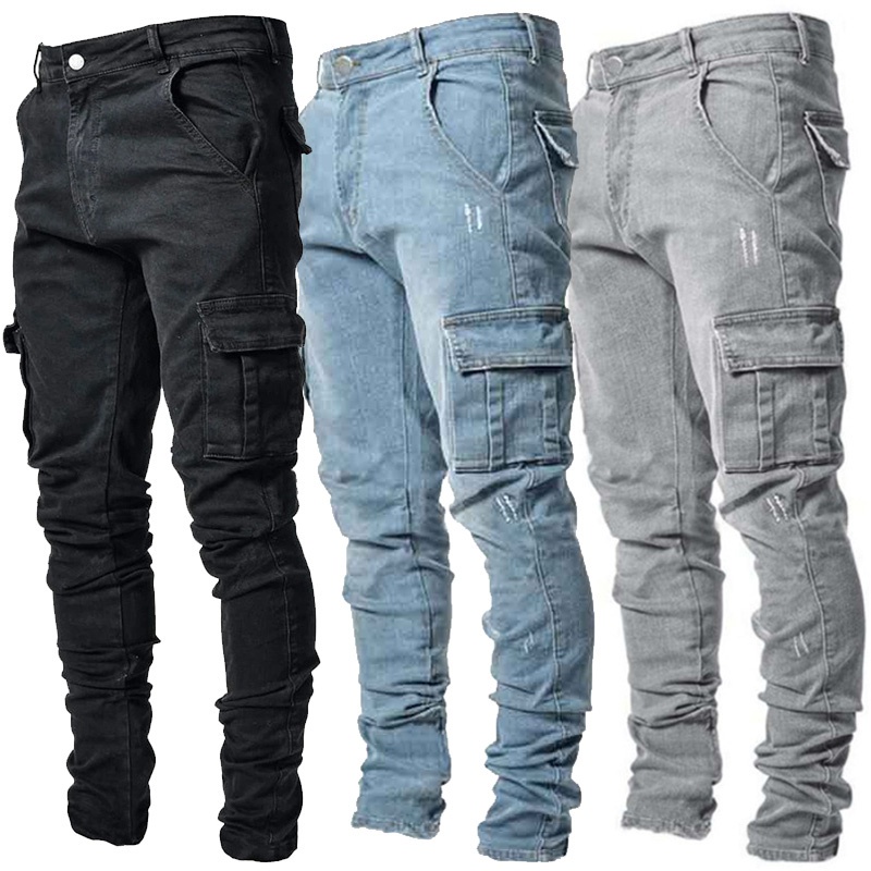 Pantalones Vaqueros Para Hombres Pantalones Multibolsillos