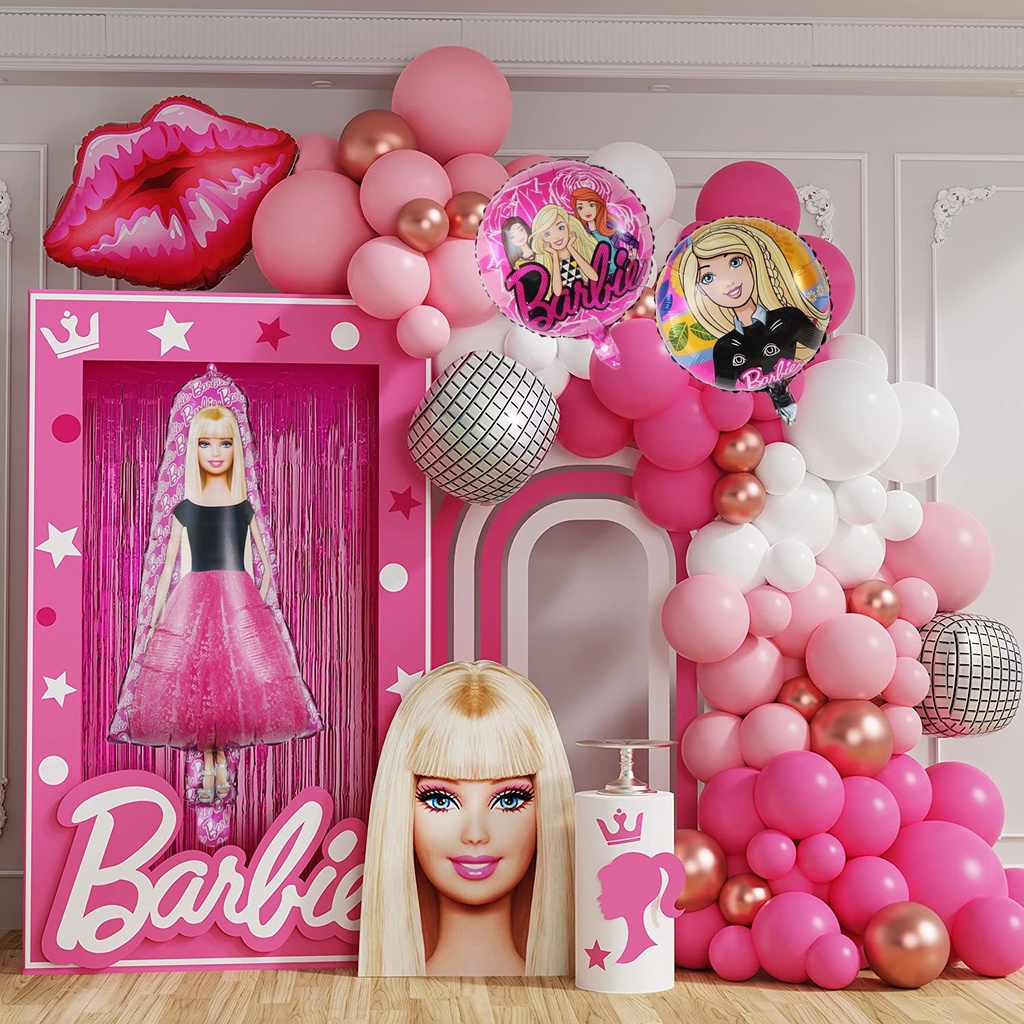 Juego de globos rosas para niñas, Kit de arco de guirnalda, tema de barbied  de princesa de cumpleaños, decoraciones nupciales, regalo de boda -  AliExpress