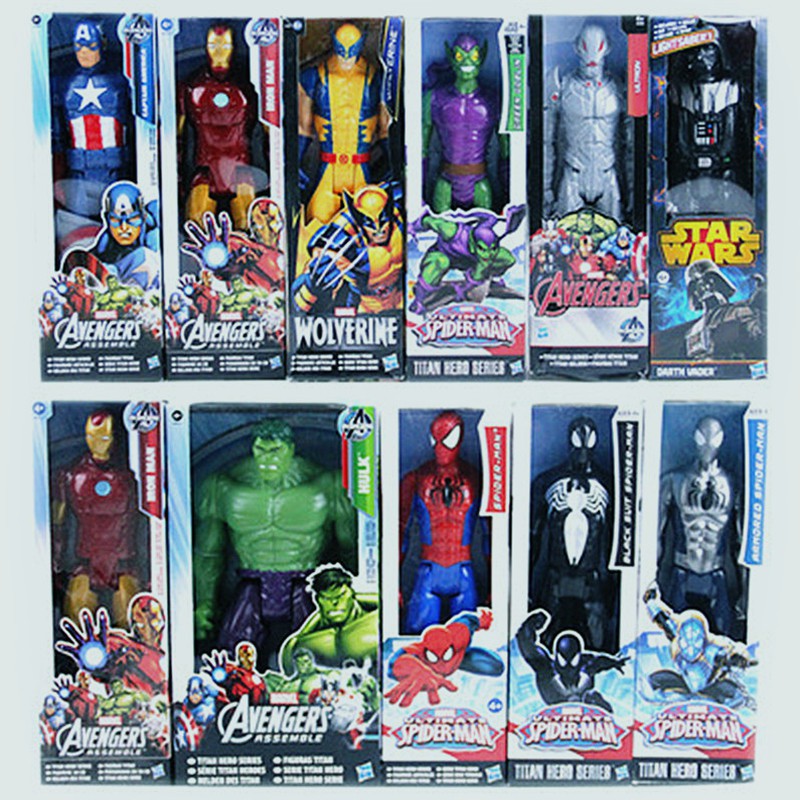 disponible > marvel vengadores juguetes muñeca 12 pulgadas 30cm pvc iron  man hulk capitán américa pantera negra wolverine figuras de acción con caja