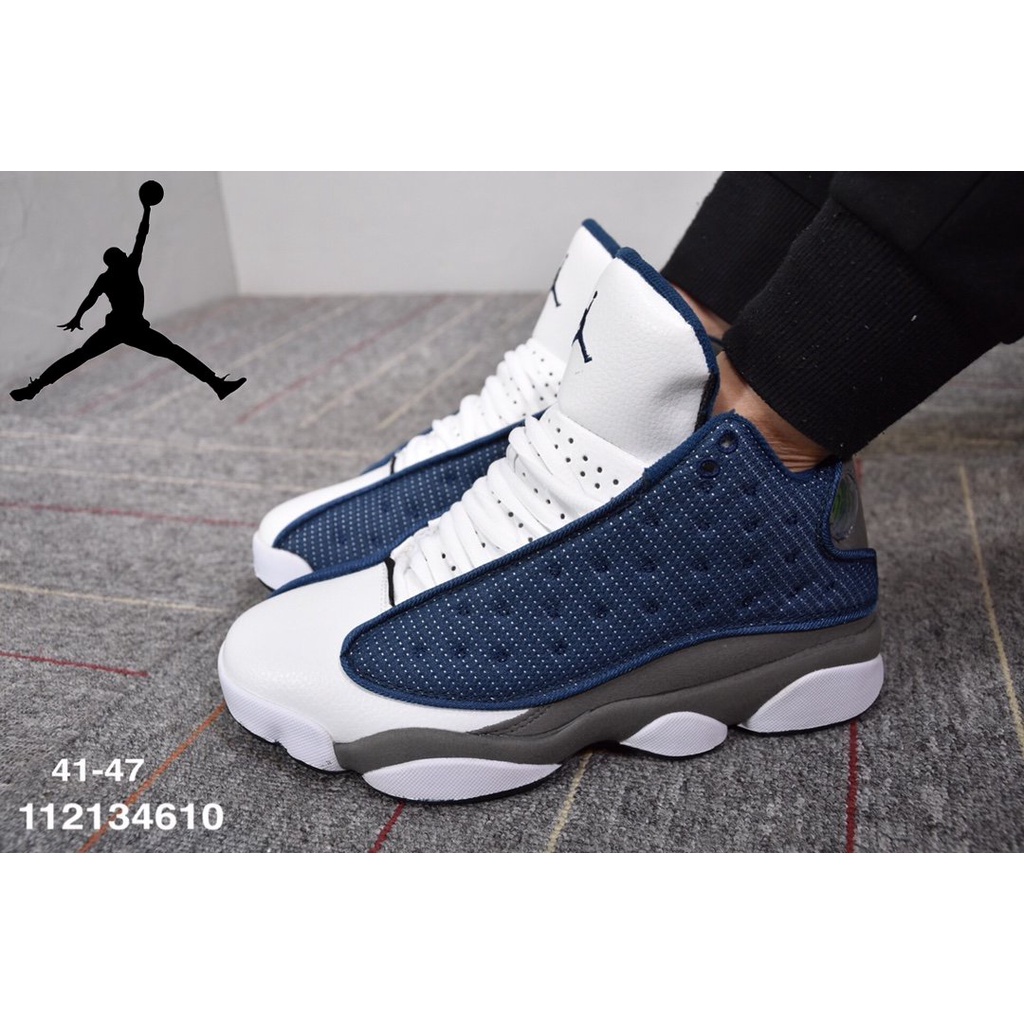 Zapatos De Moda air jordan 13 retro high top Baloncesto Holografico Gato Ojos panda suede Pegamento Resistente Al Desgaste Antideslizante Azul Blanco