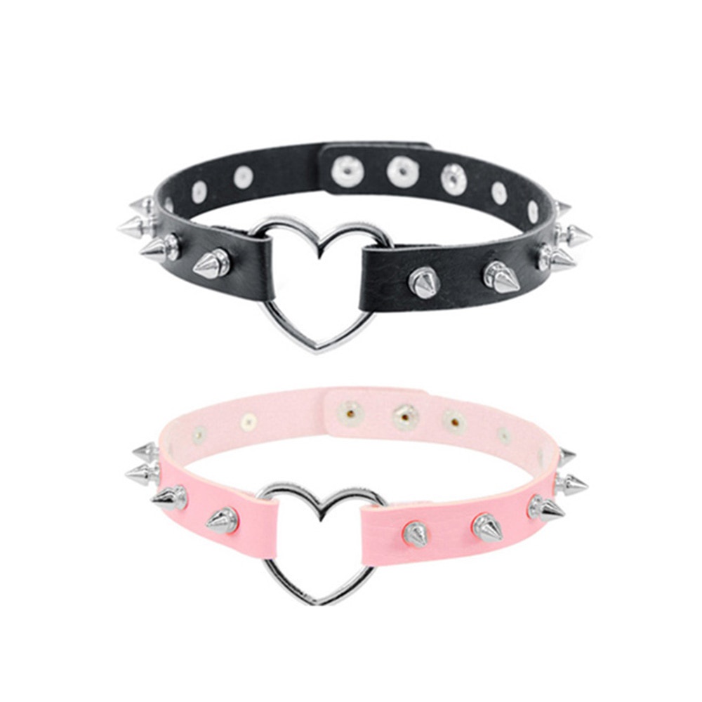 Manfnee Collana Gotico Punk Rock Choker con Rivetto a Cerchio in Pelle Nero Uomo Donna Regolabile