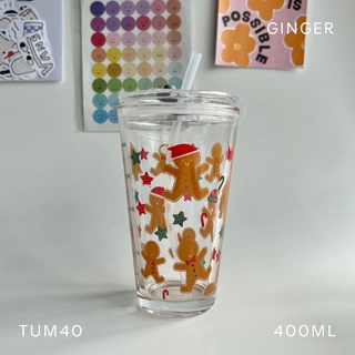 Miniso Vaso Con Tapa Y Popote Vidrio Blanco 400 ml