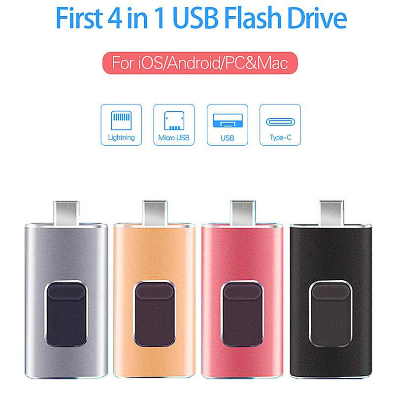 Chiavetta USB 4-in-1 128GB Per IPhone E Android – Connettori Lightning, Type-C E USB 3.0 In Metallo