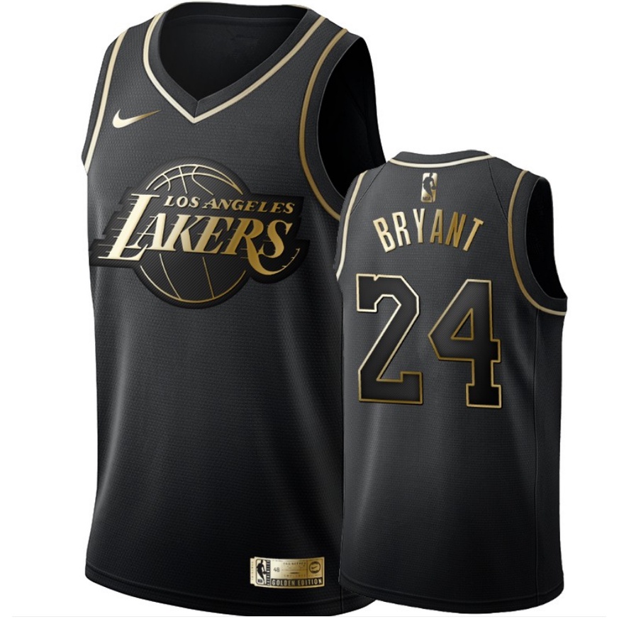 Nuevos Lakers De Los Angeles De La Para Hombres 24 Kobe Bryant Bordado Polera De Baloncesto Edicion Oro Negro