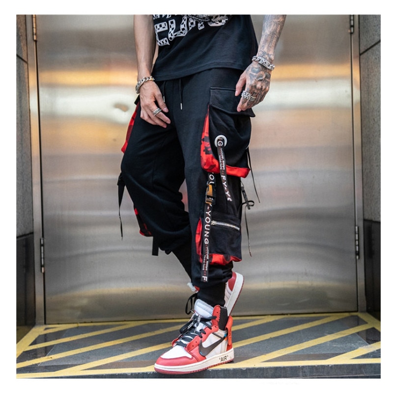 Hombres Casual Hip hop Pantalones De Carga Letra Cintas Deportes Joggers Shopee Chile