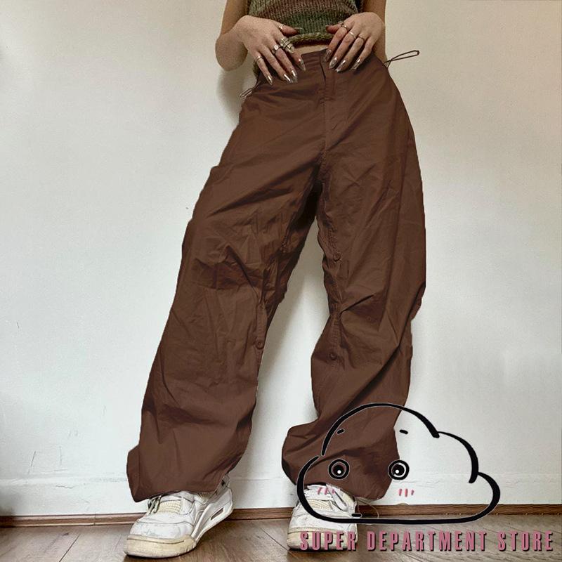 DIDK Pantalones cargo de cintura alta con bolsillo con solapa para