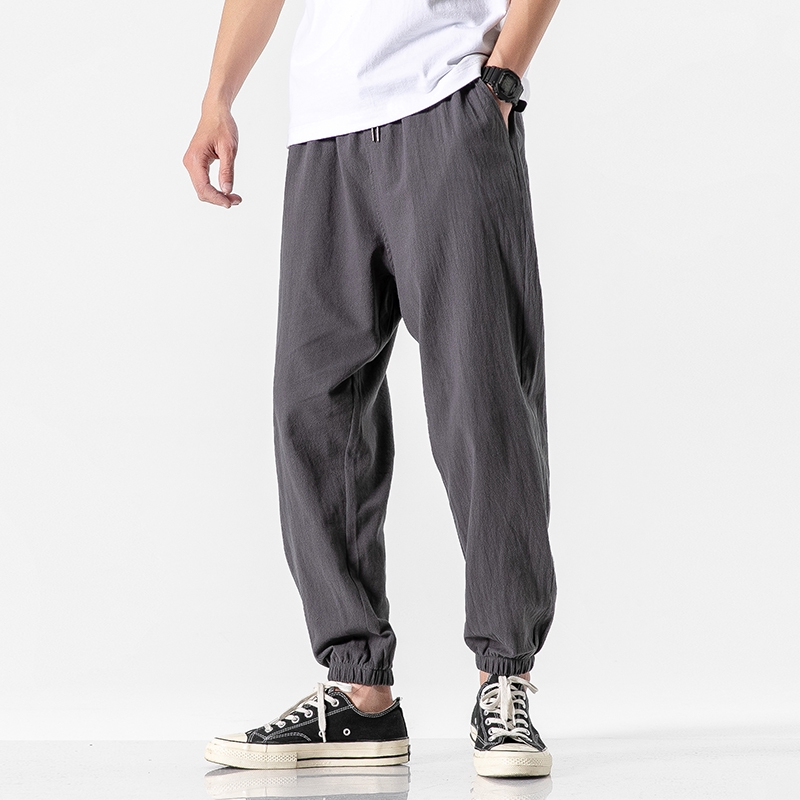 Hombres Pantalones De Har n Japon s Casual De Algod n De Lino