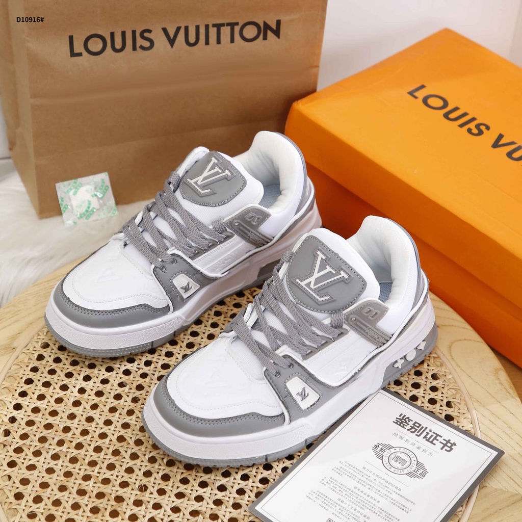 Lv Trainer Monogram zapatos de cuero con zapatillas de goma para mujer  D10916