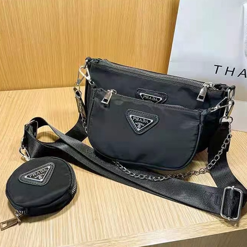 Prada Tres En Uno Multifuncional Señora Bolsa De Mensajero + Bolso + Cartera  | Shopee Chile