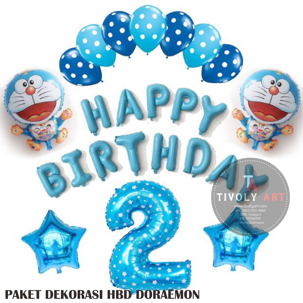 Doraemon tema feliz cumpleaños decoración paquete 01, Paquete Doraemon HBD