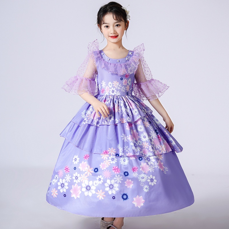 Disfraz De Isabela Madrigal Para Niña – Vestido Púrpura De Bailarina Con Guirnalda, Pendientes Y Bolso, Cosplay De Encanto Para Halloween Y Carnaval, Tallas 3-9 Años