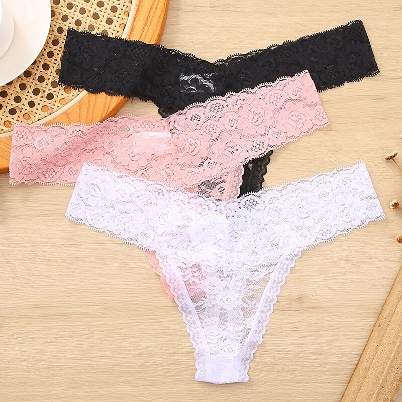 3 Unids/set Floral Completo Encaje Bragas Mujeres Ropa Interior Sexy  G-String Tanga Femenina Lencería Íntimos