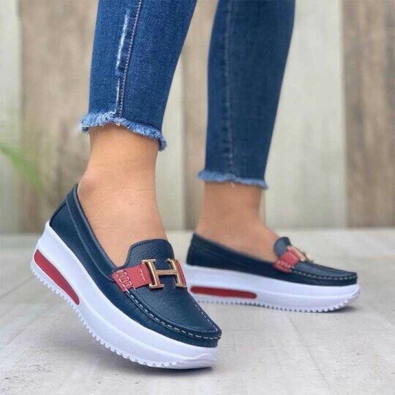 Mujeres Casual C modo Plataforma Mocasines Zapatos De Tac n Medio