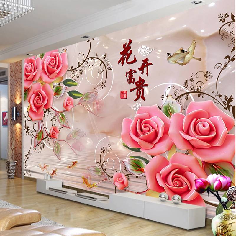  WowshiDD Papel pintado mural, flores de perlas de lujo  personalizar 4D Fresco decoración de pared, fondo a gran escala, pintura  decorativa para sala de estar, comedor, papel pintado, 181.1 in (ancho)