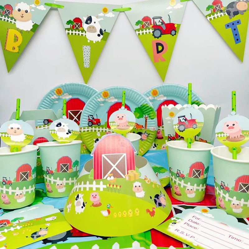 Vajilla De Animales Granja 53 Piezas - Para Fiestas Infantiles, Incluye Platos, Vasos Y Mantel