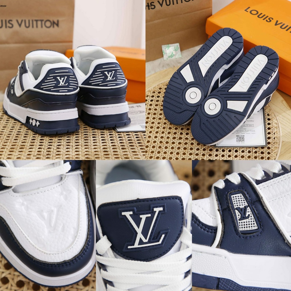 Lv Trainer Monogram zapatos de cuero con zapatillas de goma para mujer  D10916