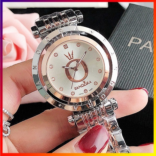 Reloj Pandora Mujer De Lujo Diamante Cuarzo Con Esfera Giratoria Y