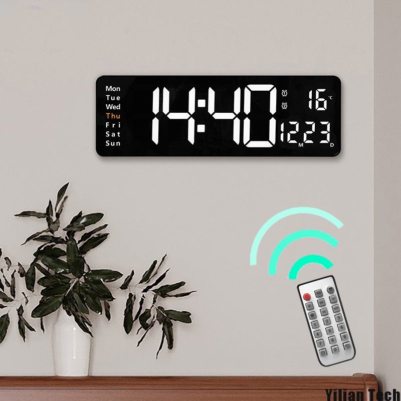 Reloj de pared digital LED con control remoto, reloj digital grande con  fecha, temperatura de la semana, alarma, temporizador, reloj de pared