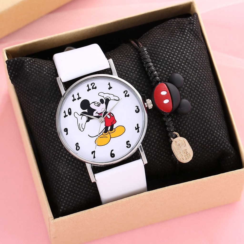 Reloj Mickey Mouse Y Pulsera Con Caja De Cuarzo Para Ni os Mujer