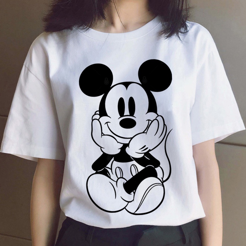 Camiseta Para Mujer Con Estampado De Mickey Mouse Top De Dibujos Animados Disney Minnie Femenina Ropa Shopee Chile