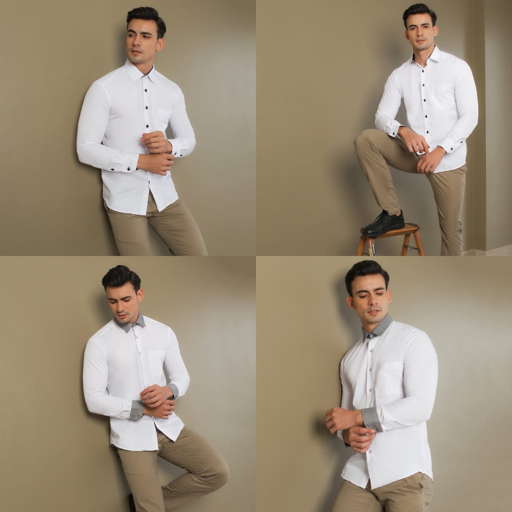 Camisa blanca para hombre combinaci n Slimfit Salice Paolo manga