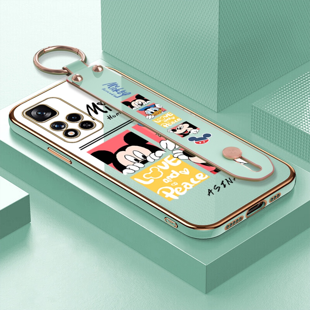 Fundas Para Xiaomi Redmi Note 11 Pro + 5G 4G/5G 11S (Con Pulsera) Suave  Borde Cuadrado De Dibujos Animados (Mickey Minnie) Patrón Cubierta Trasera  Teléfono Funda