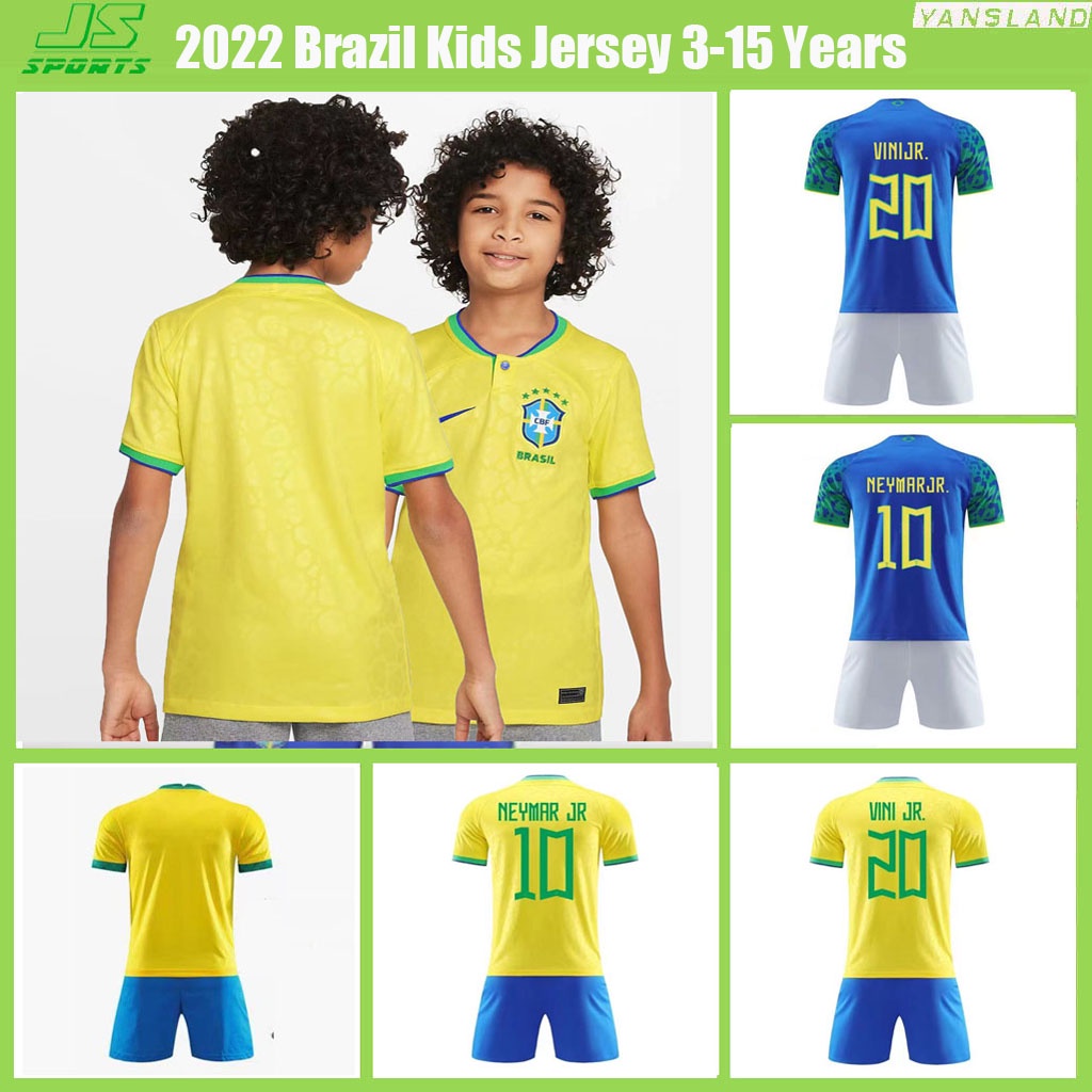 Camiseta De Fútbol Brasil kids 2022 3-15 Años Copa Mundial Infantil Para  Neymar Vini JR